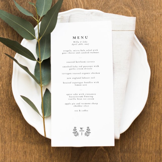 Elegant Botanical Leaf Monogram Initial Wedding Menu (Creator Uploaded)