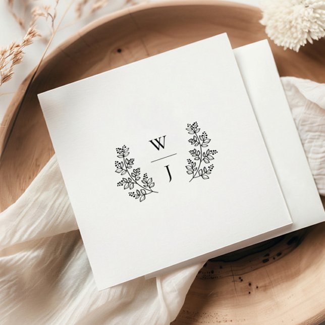 Elegant Botanical Leaf Monogram Initial Wedding Napkin (Creator Uploaded)