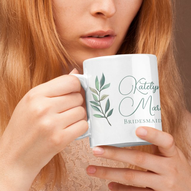 Elegant Botanical Leaf Personalized Bridesmaid Coffee Mug (Creator Uploaded)