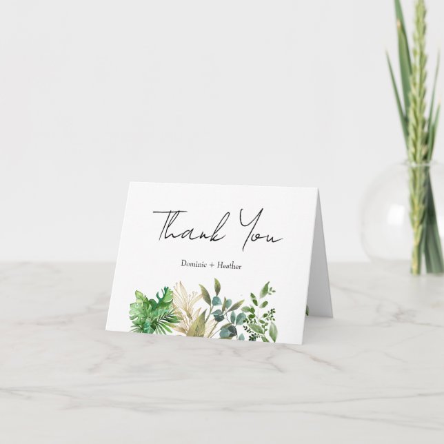 Elegant Botanical Leaf Thank You Card (Front)