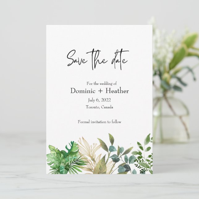 Elegant Botanical Leaf Wedding Invitation (Standing Front)
