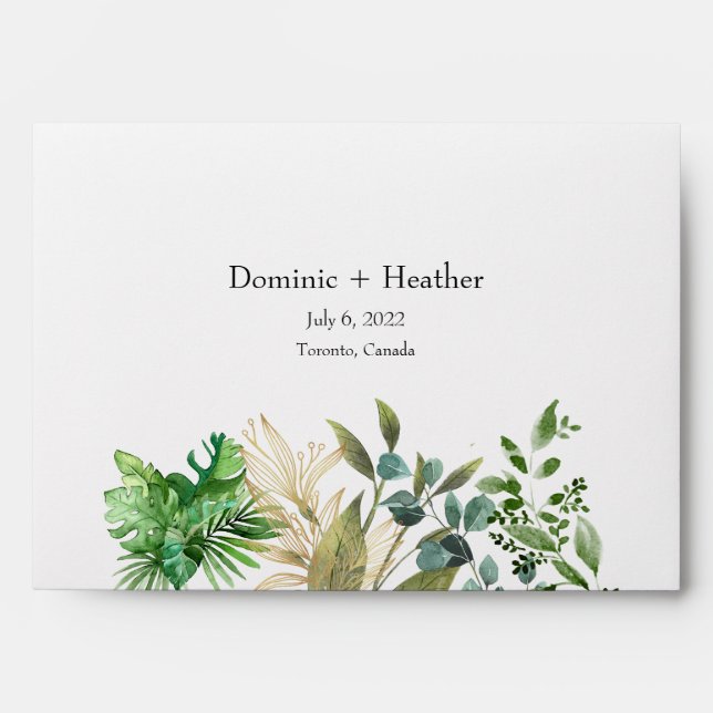 Elegant Botanical Leaf Wedding Invitation Envelope (Front)