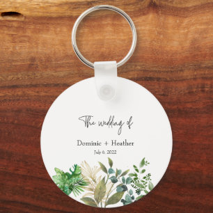 Elegant Botanical Leaf Wedding Invitation Keychain
