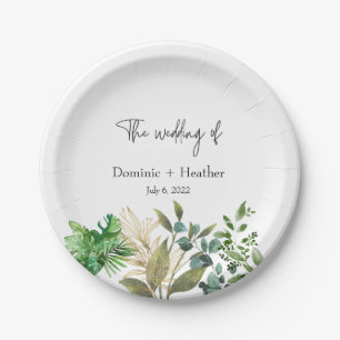 Elegant Botanical Leaf Wedding Invitation Paper Plate