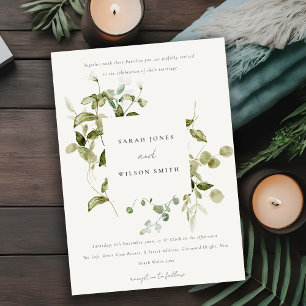 Elegant Botanical Leafy Foliage Watercolor Wedding Invitation
