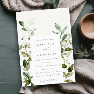 Elegant Botanical Leafy Foliage Watercolor Wedding Invitation