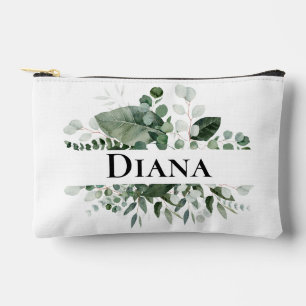 Elegant Botanical Leaves Frame with Name Accessory Pouch