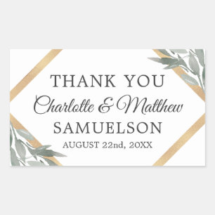 Elegant Botanical Leaves Gold Wedding THANK YOU Sticker