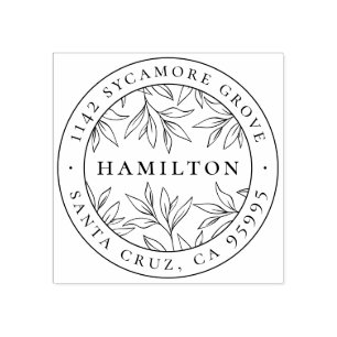 Elegant Botanical Leaves Last Name Return Address Rubber Stamp