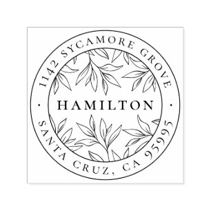 Elegant Botanical Leaves Last Name Return Address Self-inking Stamp