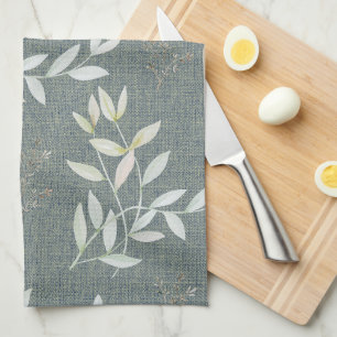 Elegant Botanical Leaves On Woven Fabric Kitchen Towel