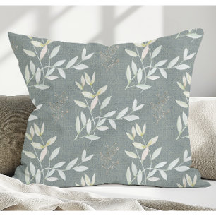 Elegant Botanical Leaves On Woven Fabric Throw Pillow