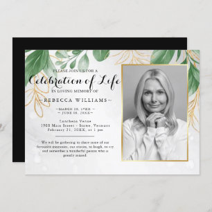 Elegant Botanical Leaves Photo Celebration of life Invitation