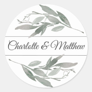 Elegant Botanical Leaves Sage Wedding Classic Round Sticker