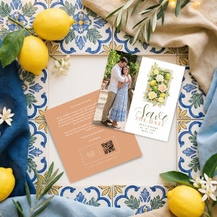 Elegant Botanical Lemon Floral Wedding Photo Save The Date