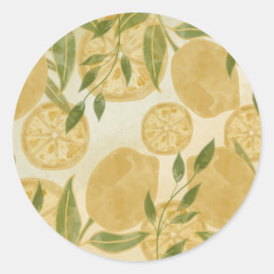 Elegant Botanical Lemon Greenery   Classic Round Sticker