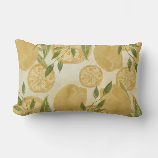 Elegant Botanical Lemon Greenery    Lumbar Pillow (Front)