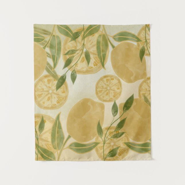 Elegant Botanical Lemon Greenery    Tapestry (Front)