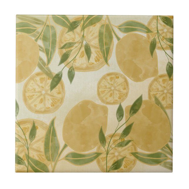 Elegant Botanical Lemon Greenery Tile (Front)