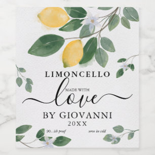 Elegant Botanical Lemon Made with Love Limoncello  Wine Label