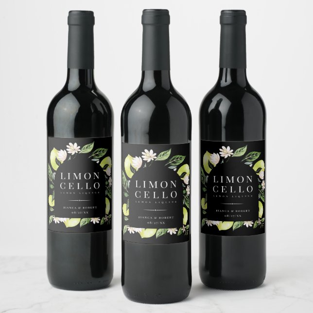 Elegant Botanical Lemons Frame Limoncello Wine Lab Label (Bottles)