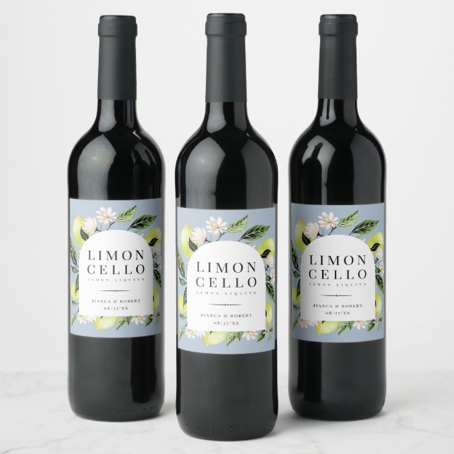 Elegant Botanical Lemons Frame Limoncello Wine Lab Label (Bottles)