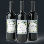 Elegant Botanical Lemons Frame Limoncello Wine Lab Wine Label<br><div class="desc">Elegant watercolor botanical lemons,  leaves and blossoms arch frame,  limoncello beverage label on light dusty blue colour. Template lines for your names and event date.</div>