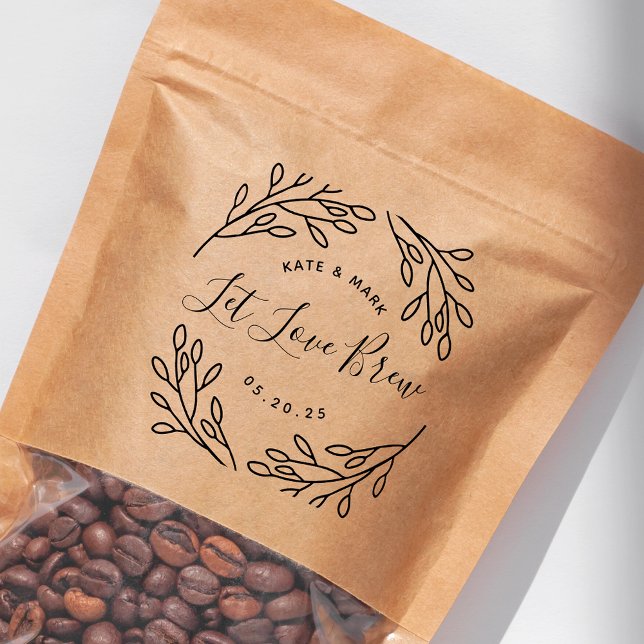 Elegant Botanical Let Love Brew Wedding Favour Self-inking Stamp (Creator Uploaded)