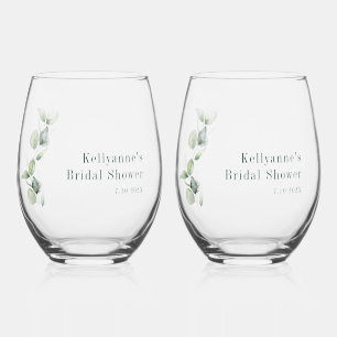 Elegant Botanical Modern Bridal Shower Party Stemless Wine Glass