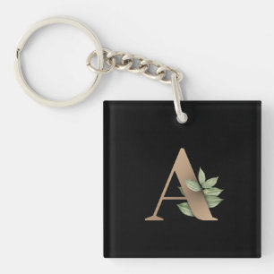 Elegant Botanical Monogram Gold Letter A Keychain