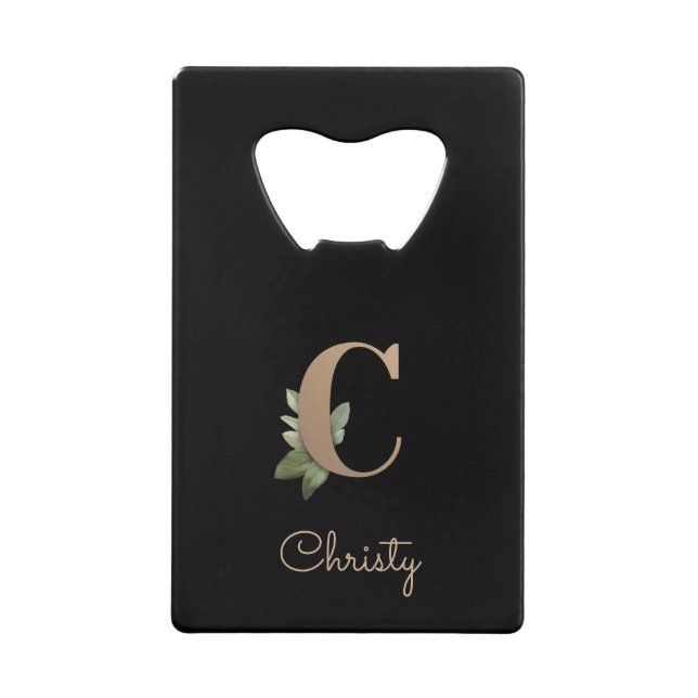 Elegant Botanical Monogram Gold Letter C  Credit Card Bottle Opener (Front)