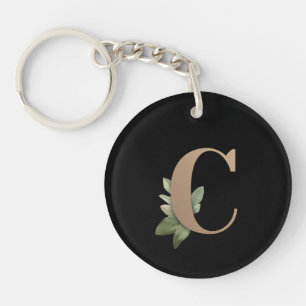 Elegant Botanical Monogram Gold Letter C Keychain