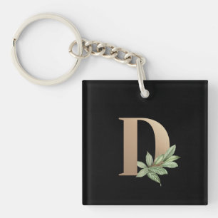 Elegant Botanical Monogram Gold Letter D Keychain