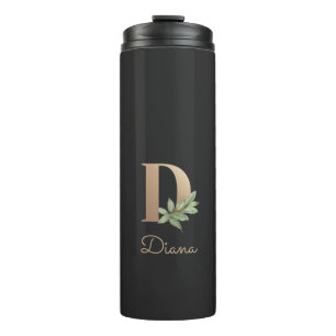 Elegant Botanical Monogram Gold Letter D Thermal Tumbler