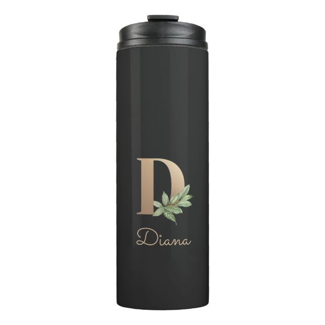 Elegant Botanical Monogram Gold Letter D  Thermal Tumbler (Front)