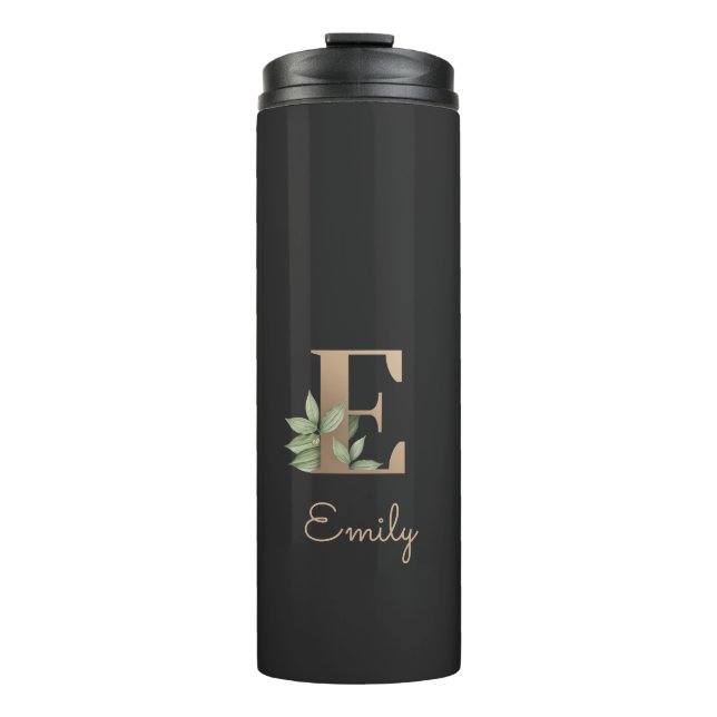 Elegant Botanical Monogram Gold Letter E  Thermal Tumbler (Front)