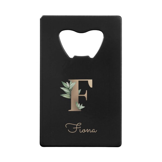 Elegant Botanical Monogram Gold Letter F  Credit Card Bottle Opener (Front)