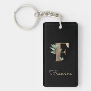 Elegant Botanical Monogram Gold Letter F Keychain