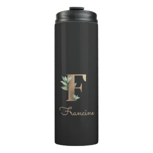 Elegant Botanical Monogram Gold Letter F  Thermal Tumbler