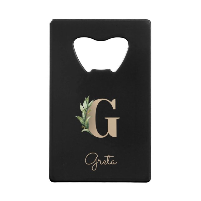 Elegant Botanical Monogram Gold Letter G  Credit Card Bottle Opener (Front)