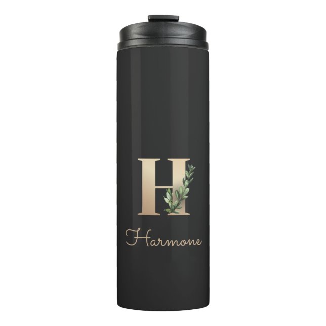 Elegant Botanical Monogram Gold Letter H  Thermal Tumbler (Front)