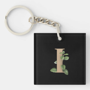 Elegant Botanical Monogram Gold Letter I Keychain