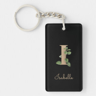 Elegant Botanical Monogram Gold Letter I Keychain