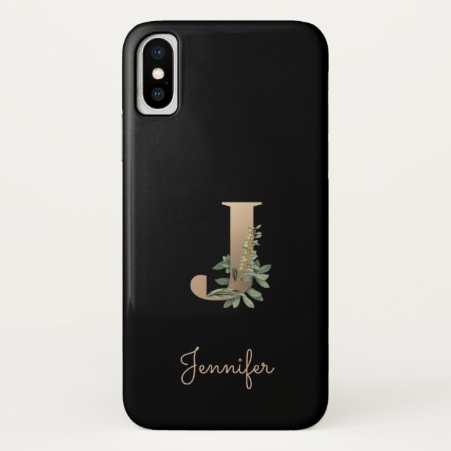 Elegant Botanical Monogram Gold Letter J Case-Mate iPhone Case (Back)