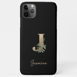 Elegant Botanical Monogram Gold Letter J iPhone 11 Pro Max Case