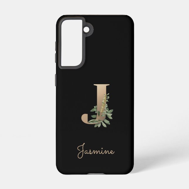 Elegant Botanical Monogram Gold Letter J Samsung Galaxy S21 Case (Back)