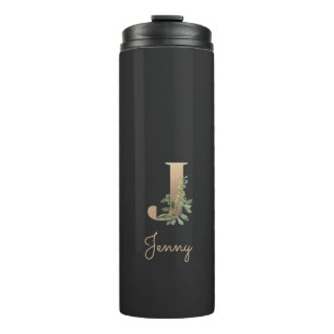 Elegant Botanical Monogram Gold Letter J  Thermal Tumbler
