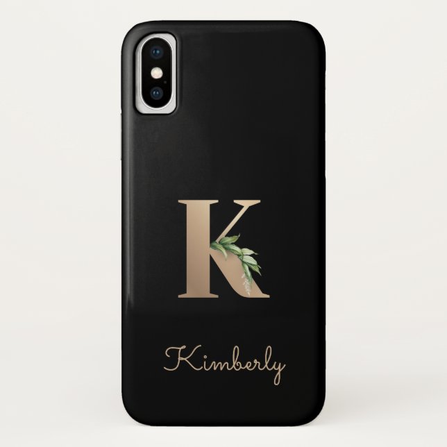 Elegant Botanical Monogram Gold Letter K Case-Mate iPhone Case (Back)