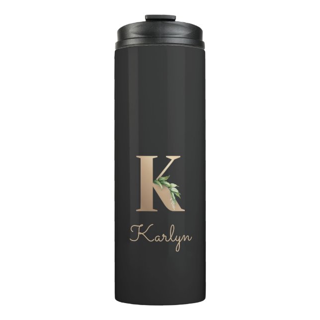 Elegant Botanical Monogram Gold Letter K  Thermal Tumbler (Front)