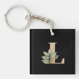 Elegant Botanical Monogram Gold Letter L Keychain